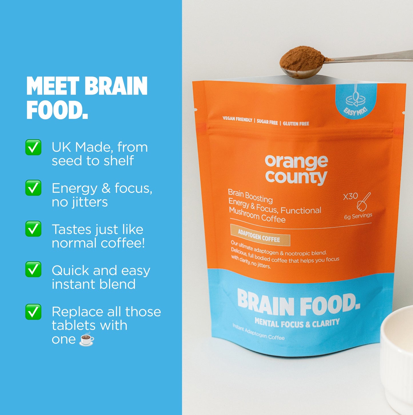 120,000mg BRAIN FOOD Focus Coffee Powder by Orange County