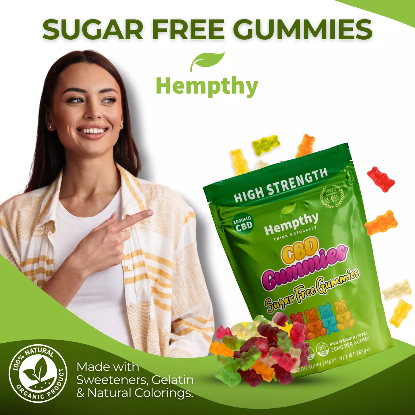 1000mg CBD Sugar Free Gummies by Hempthy