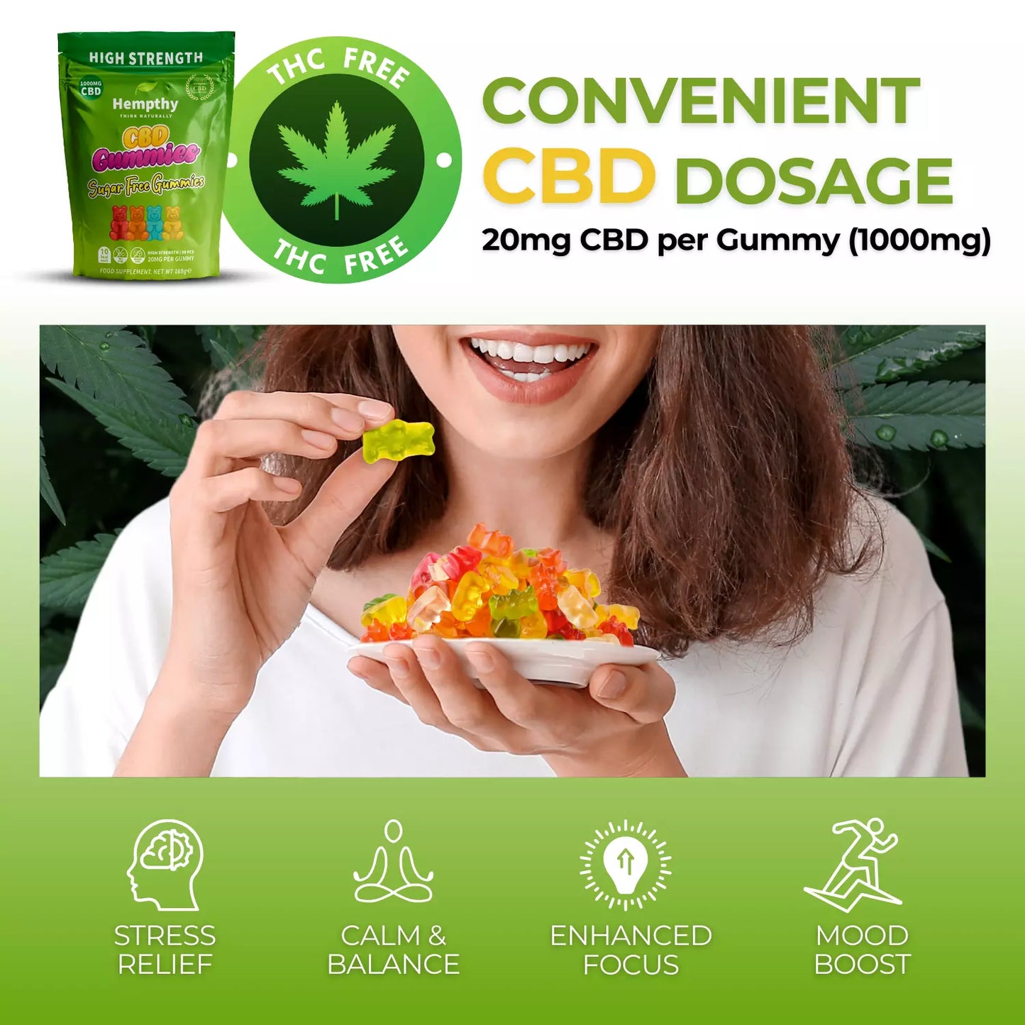 1000mg CBD Sugar Free Gummies by Hempthy