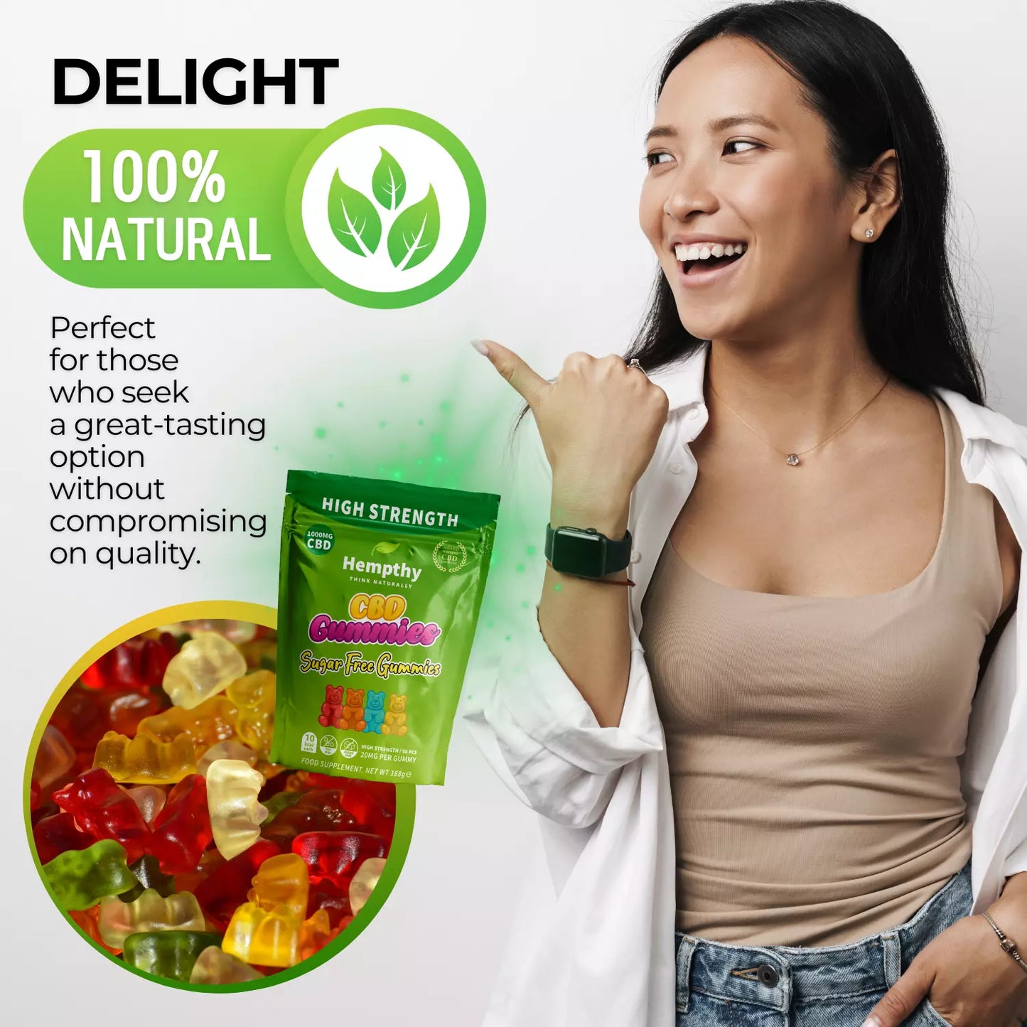 1000mg CBD Sugar Free Gummies by Hempthy