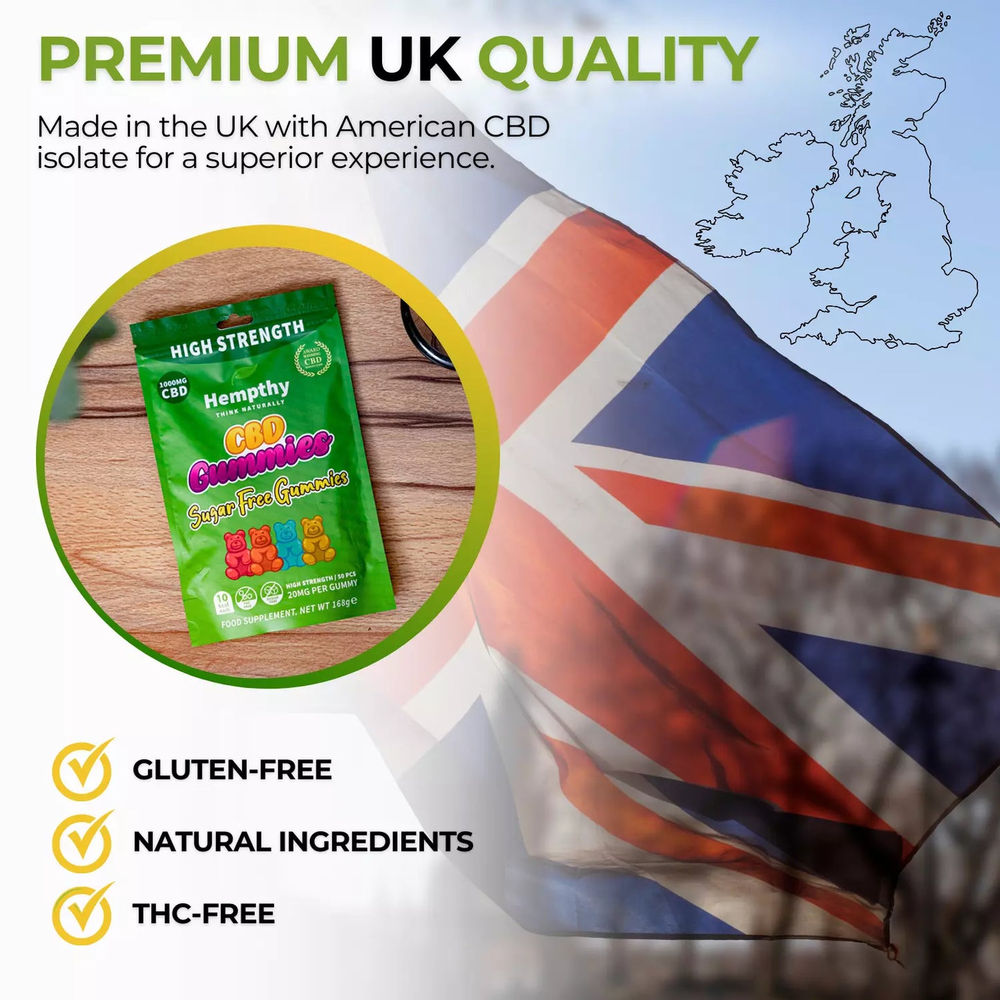 1000mg CBD Sugar Free Gummies by Hempthy